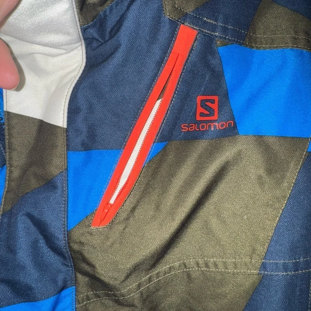 🧥 Salomon Junior Ski/Snowboard Jacket - Blue/Green Geometric Print - Size 14Y